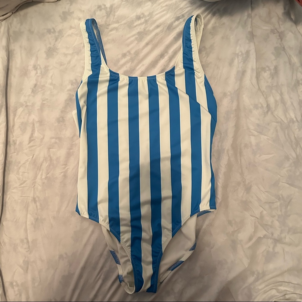 Solid and Striped Blue One Piece Bathing Suit